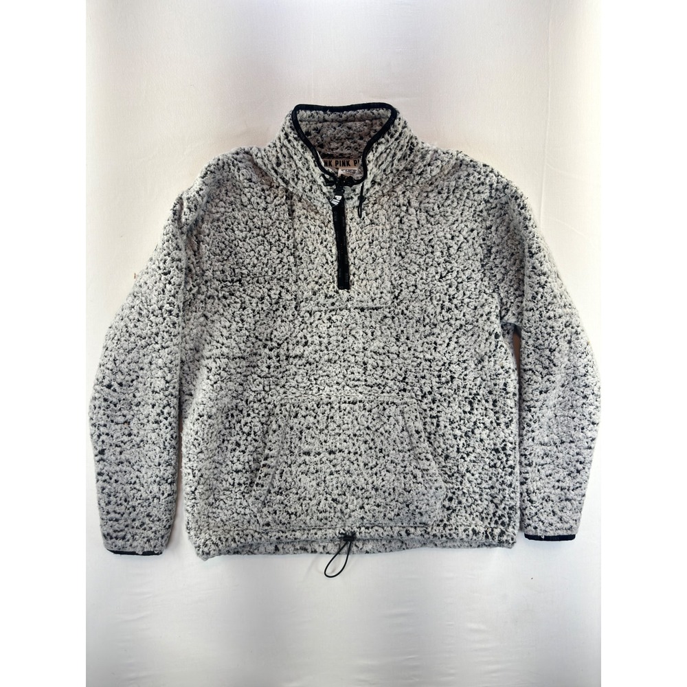 Victoria's Secret PINK Sherpa Quarter Zip Pullover Grey Marled Fleece Jacket L